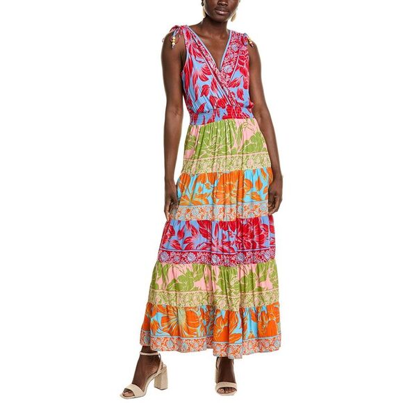 Vince Camuto Womens  Surplice Tiered Maxi Dress, Blue - Picture 1 of 3